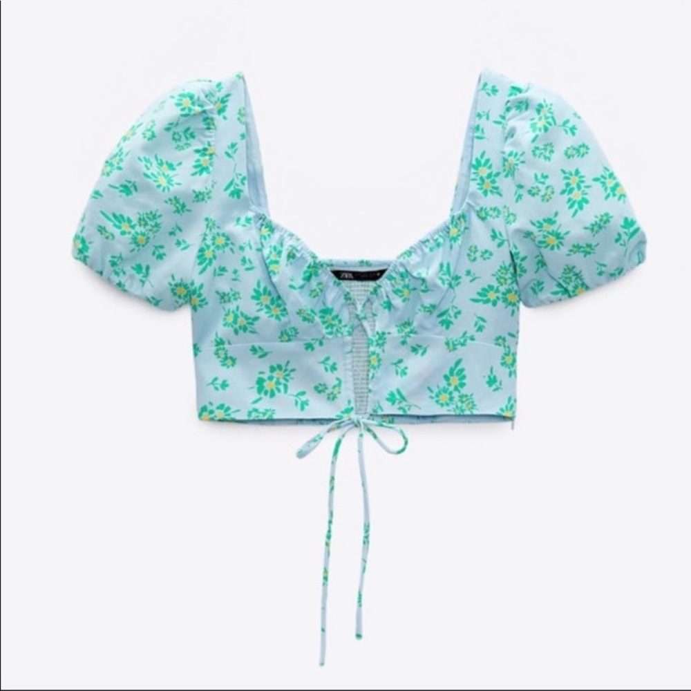 ZARA linen floral crop top